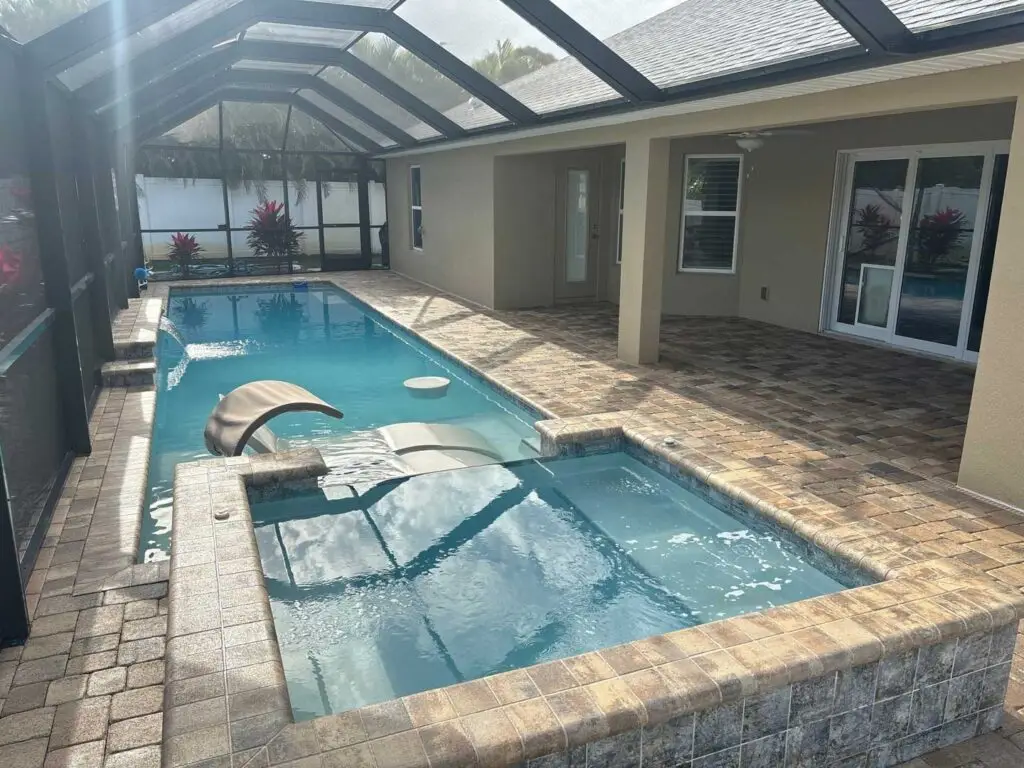 Sealed brown toned pavers.